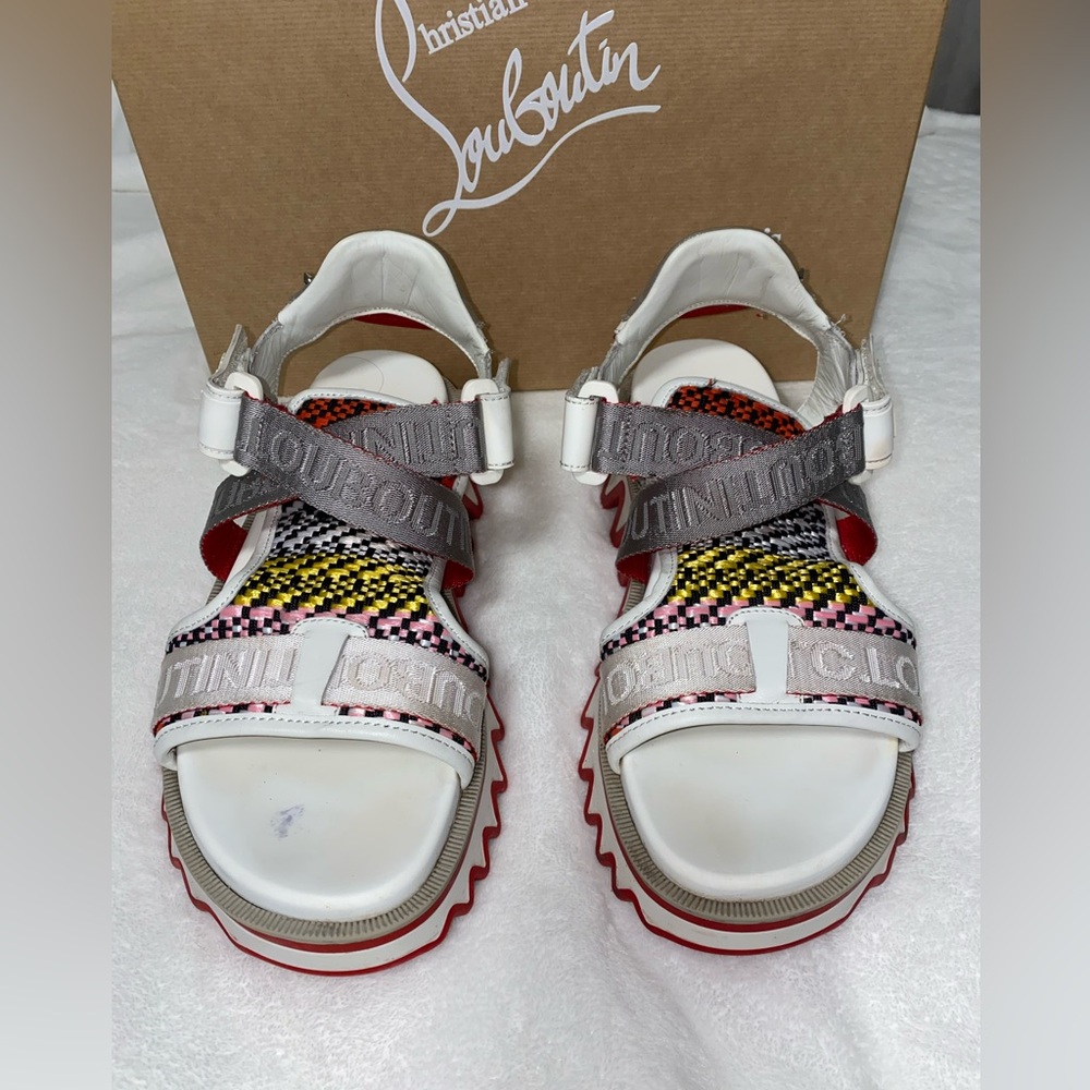 Men’s Christian Louboutin Summer Loubishark Flat Multicolor Sandals Sz 42- 8.5-9